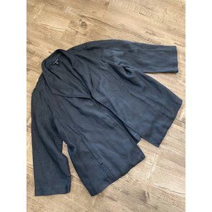 Eileen Fisher 3/4 Sleeve Open Front Linen Basket Sheen Jacket Blue Gray Women PL